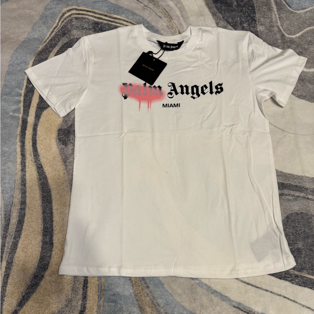 Palm Angels Pink Graffiti Miami White T-Shirt Size Medium or Large
